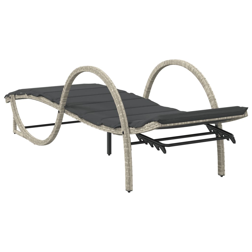 világosszürke polyrattan napozóágy párnával 60x199x42 cm