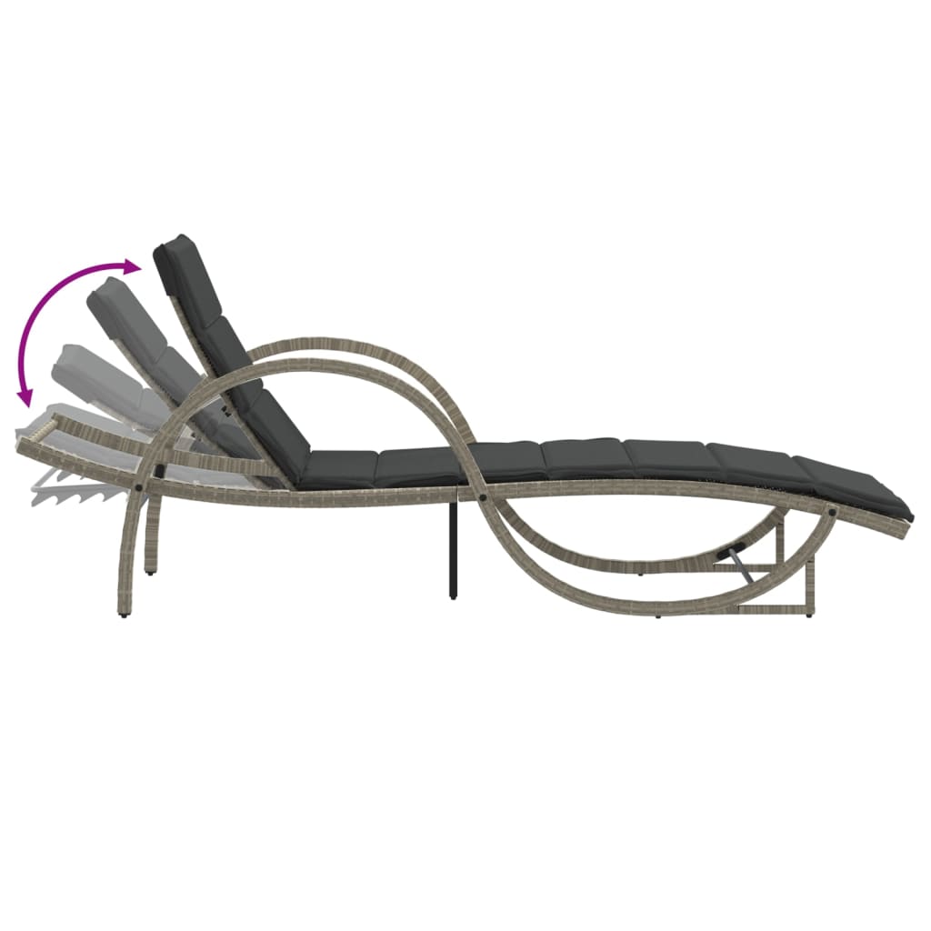 világosszürke polyrattan napozóágy párnával 60x199x42 cm