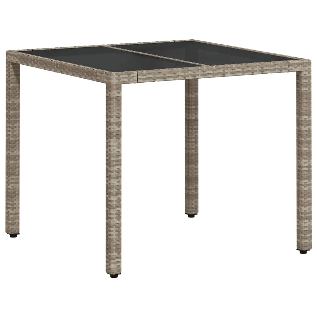 világosszürke polyrattan üveglapos kerti asztal 90 x 90 x 75 cm