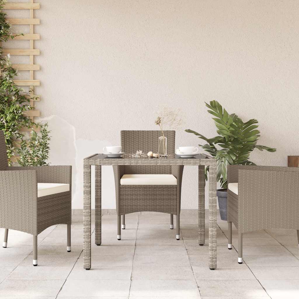 világosszürke polyrattan üveglapos kerti asztal 90 x 90 x 75 cm