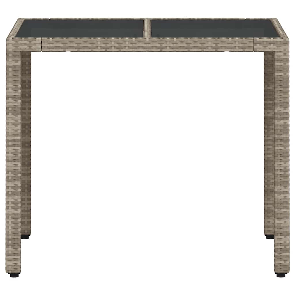 világosszürke polyrattan üveglapos kerti asztal 90 x 90 x 75 cm