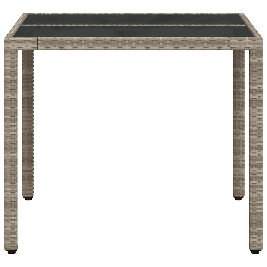 világosszürke polyrattan üveglapos kerti asztal 90 x 90 x 75 cm