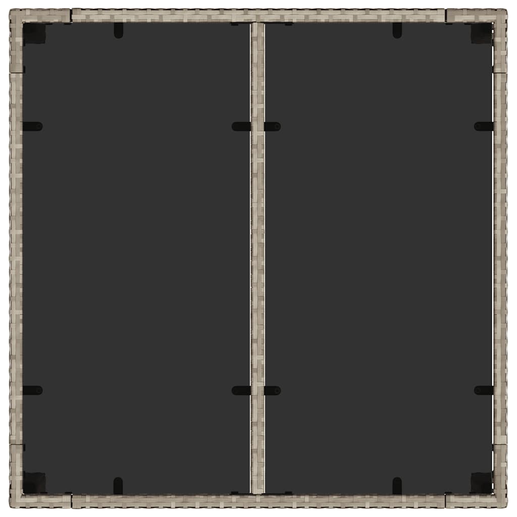 világosszürke polyrattan üveglapos kerti asztal 90 x 90 x 75 cm