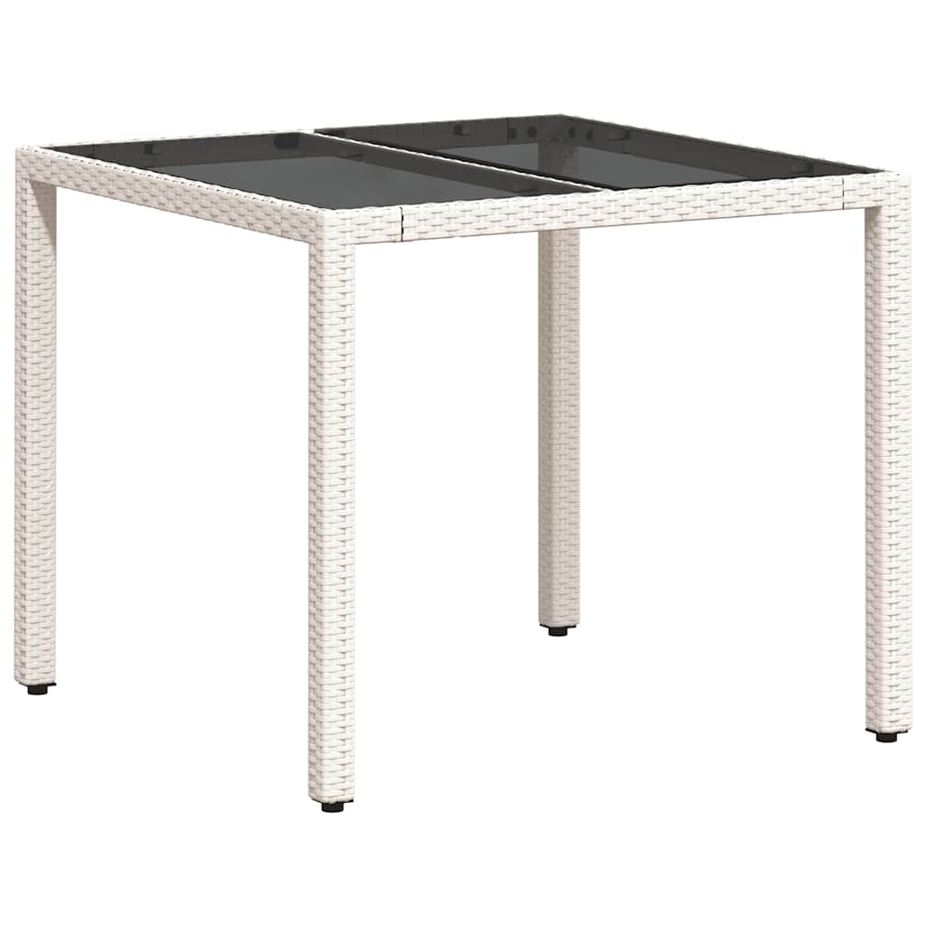 fehér polyrattan üveglapos kerti asztal 90 x 90 x 75 cm