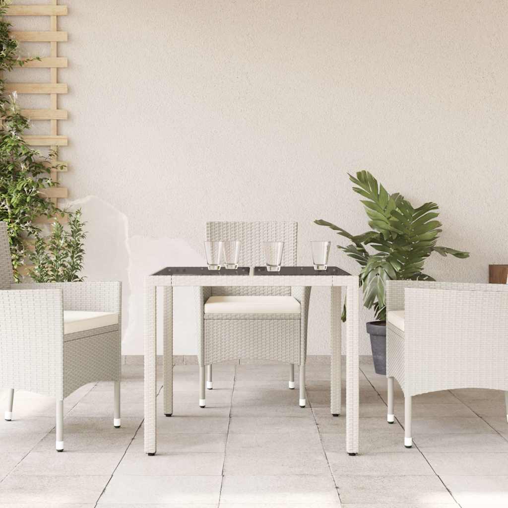fehér polyrattan üveglapos kerti asztal 90 x 90 x 75 cm