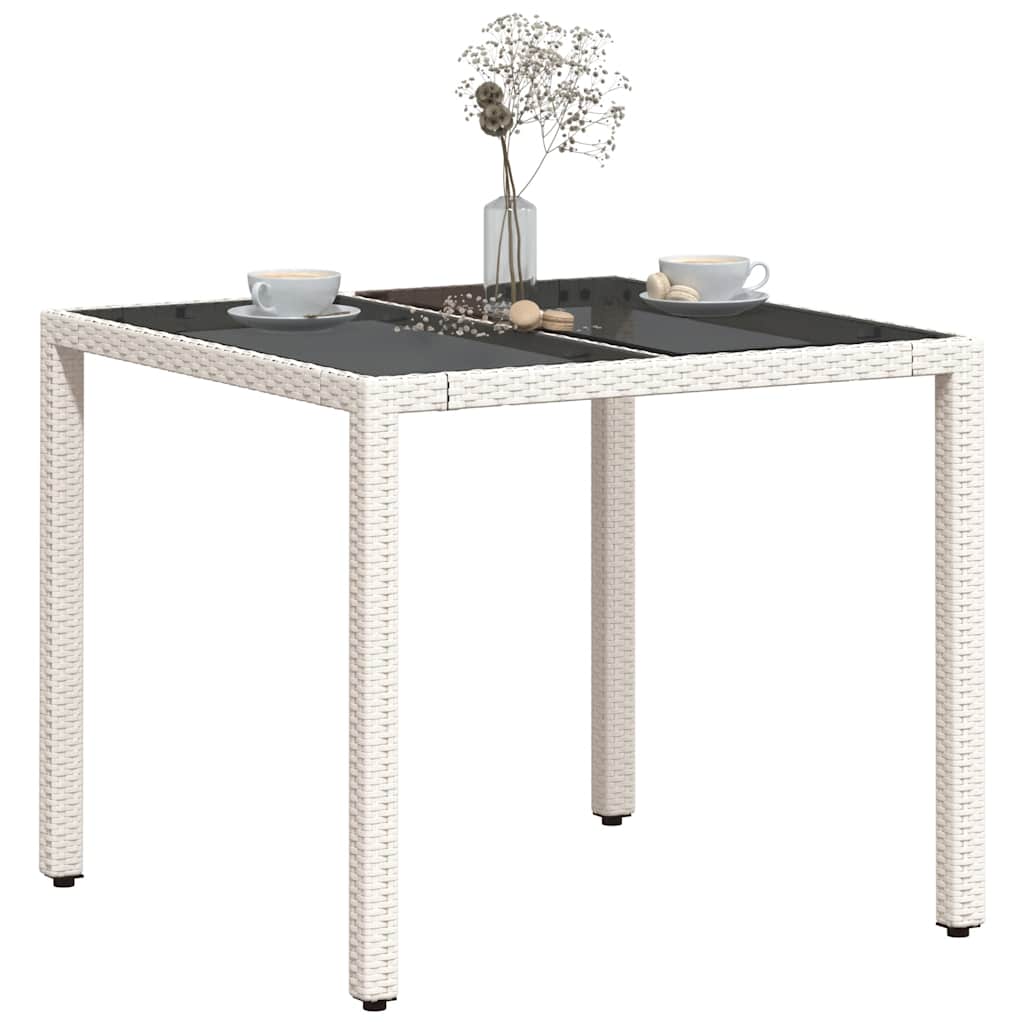 fehér polyrattan üveglapos kerti asztal 90 x 90 x 75 cm