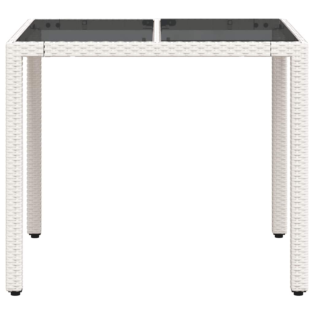 fehér polyrattan üveglapos kerti asztal 90 x 90 x 75 cm