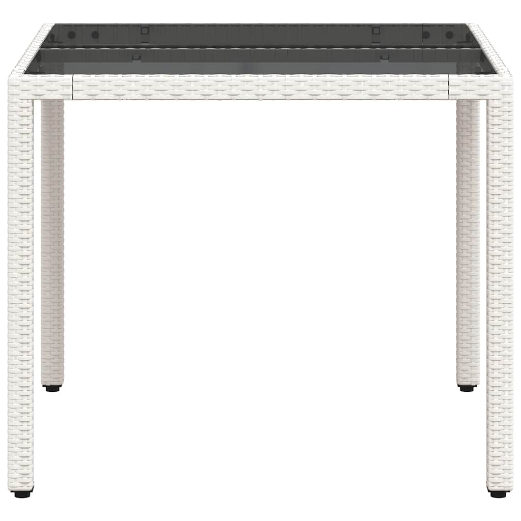 fehér polyrattan üveglapos kerti asztal 90 x 90 x 75 cm