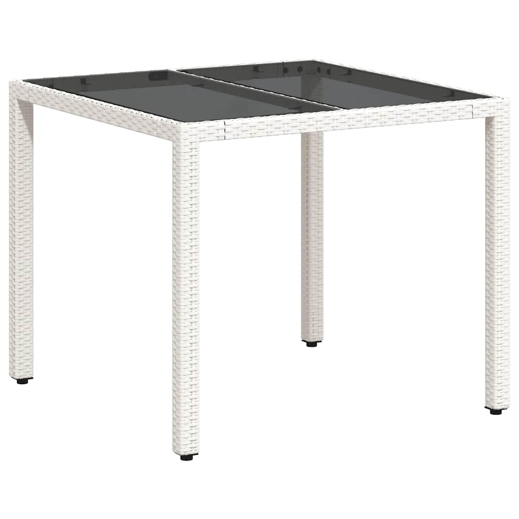 fehér polyrattan üveglapos kerti asztal 90 x 90 x 75 cm