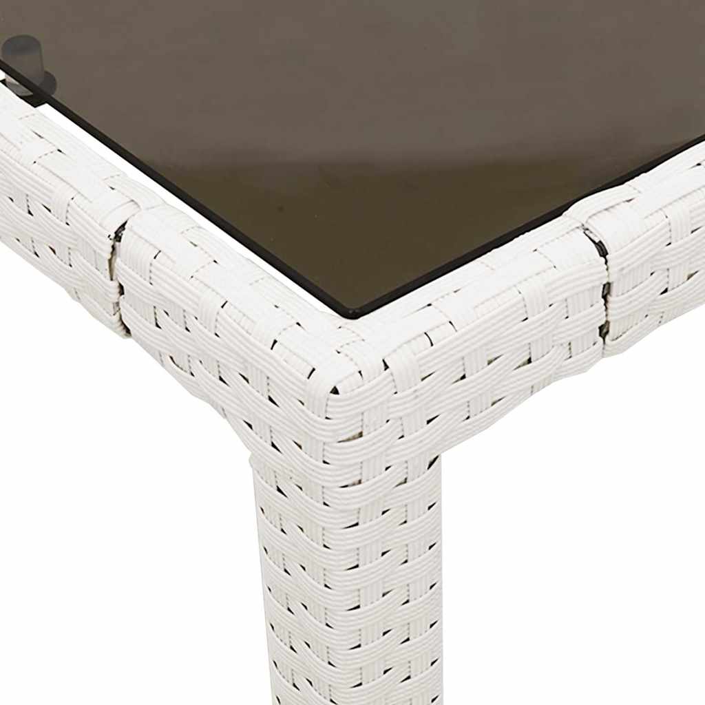 fehér polyrattan üveglapos kerti asztal 90 x 90 x 75 cm