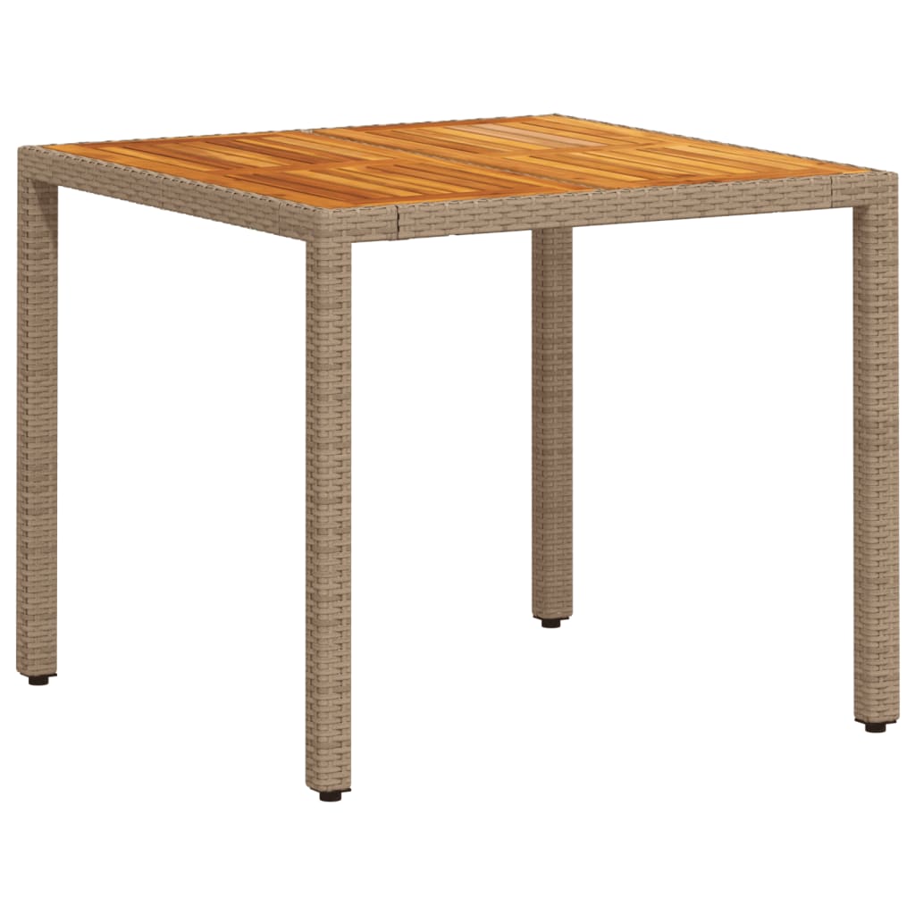 bézs polyrattan és akácfa kerti asztal 90 x 90 x 75 cm