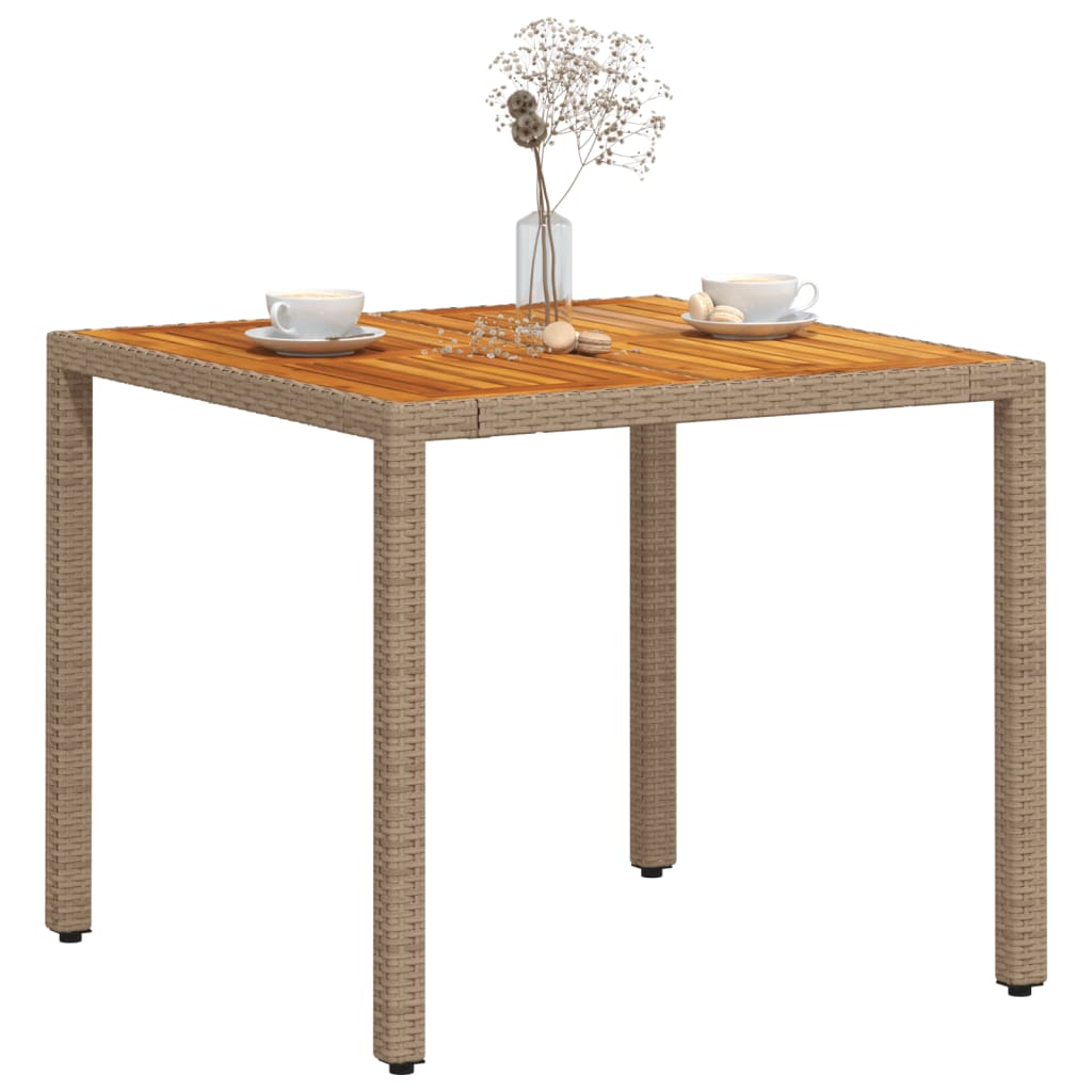 bézs polyrattan és akácfa kerti asztal 90 x 90 x 75 cm