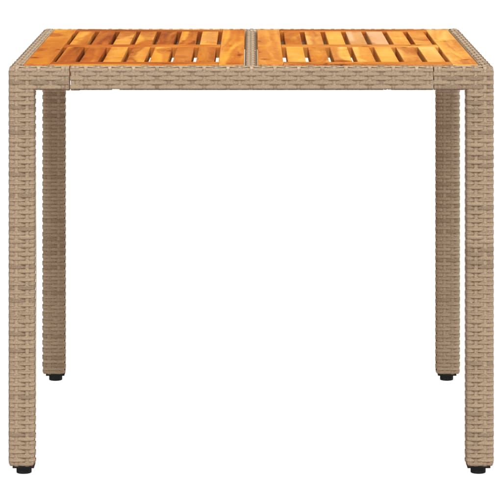 bézs polyrattan és akácfa kerti asztal 90 x 90 x 75 cm