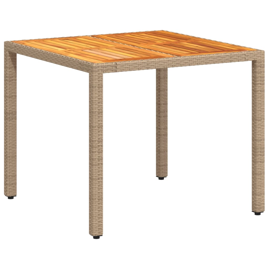 bézs polyrattan és akácfa kerti asztal 90 x 90 x 75 cm