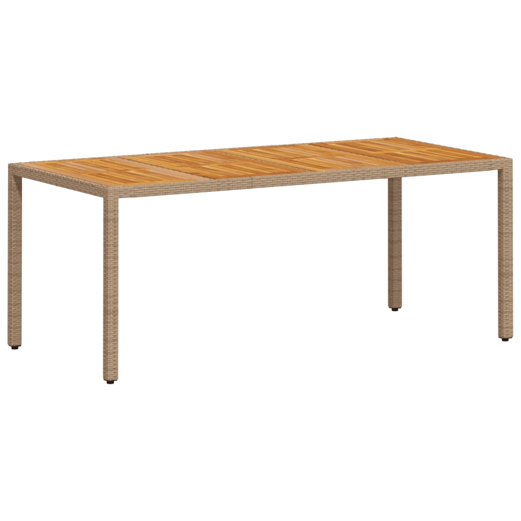 bézs polyrattan és akácfa kerti asztal 190 x 90 x 75 cm