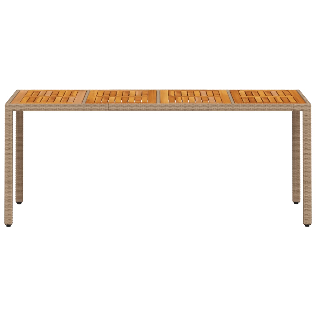 bézs polyrattan és akácfa kerti asztal 190 x 90 x 75 cm