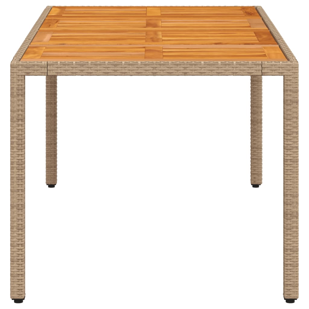 bézs polyrattan és akácfa kerti asztal 190 x 90 x 75 cm