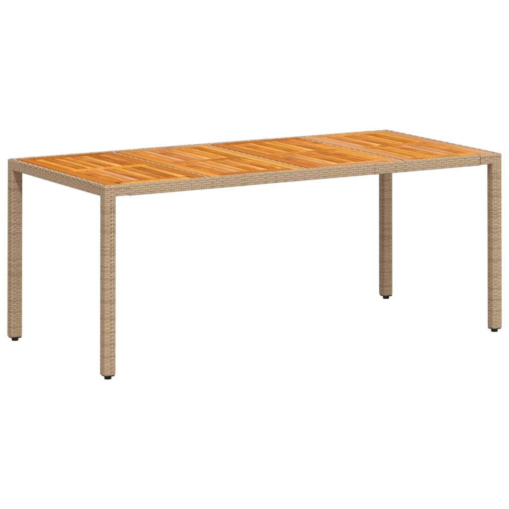 bézs polyrattan és akácfa kerti asztal 190 x 90 x 75 cm
