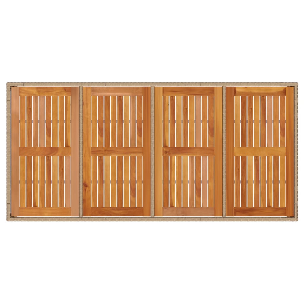 bézs polyrattan és akácfa kerti asztal 190 x 90 x 75 cm