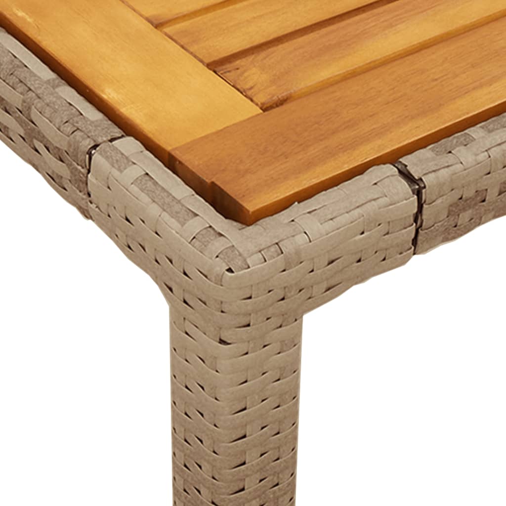 bézs polyrattan és akácfa kerti asztal 190 x 90 x 75 cm