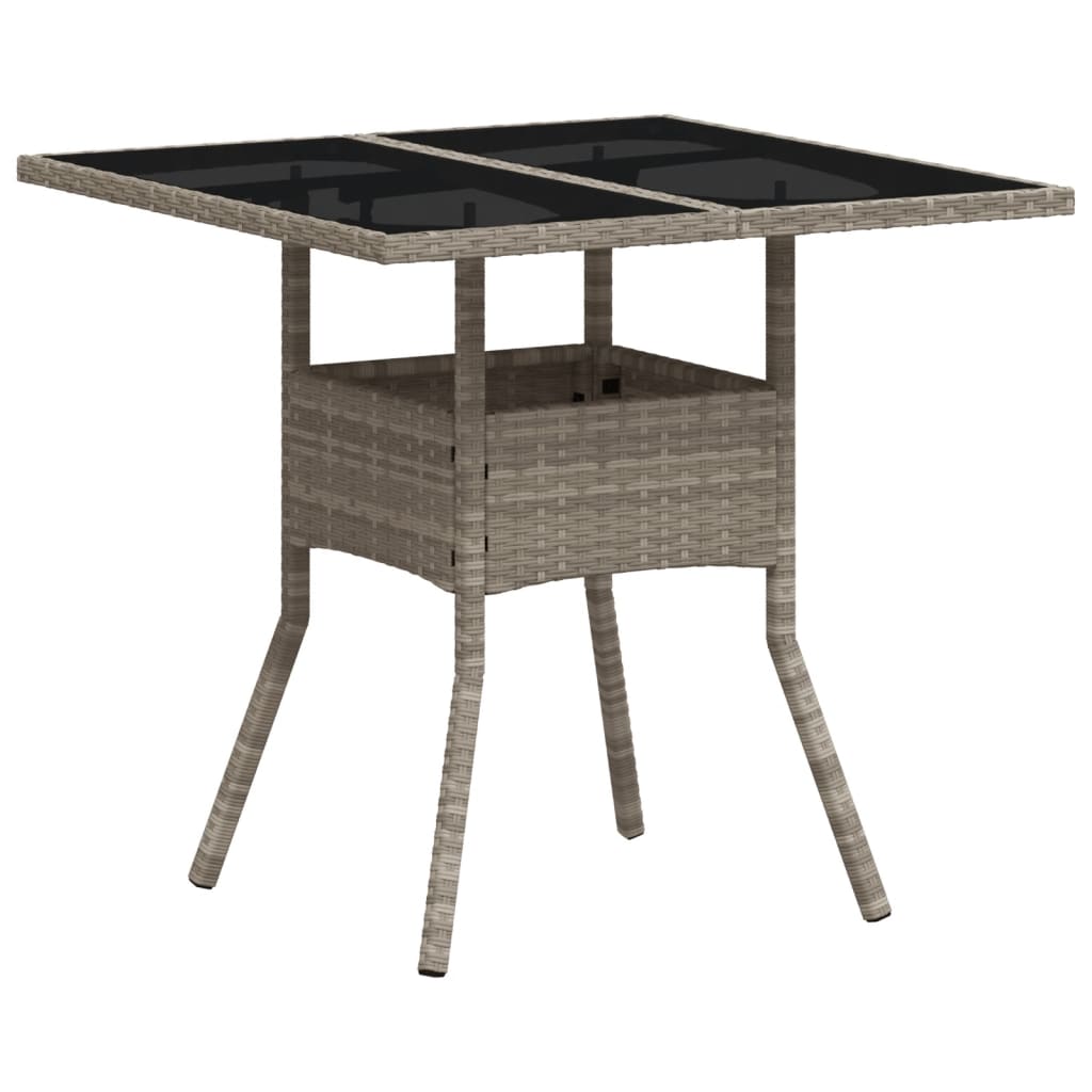 világosszürke polyrattan üveglapos kerti asztal 80 x 80 x 75 cm