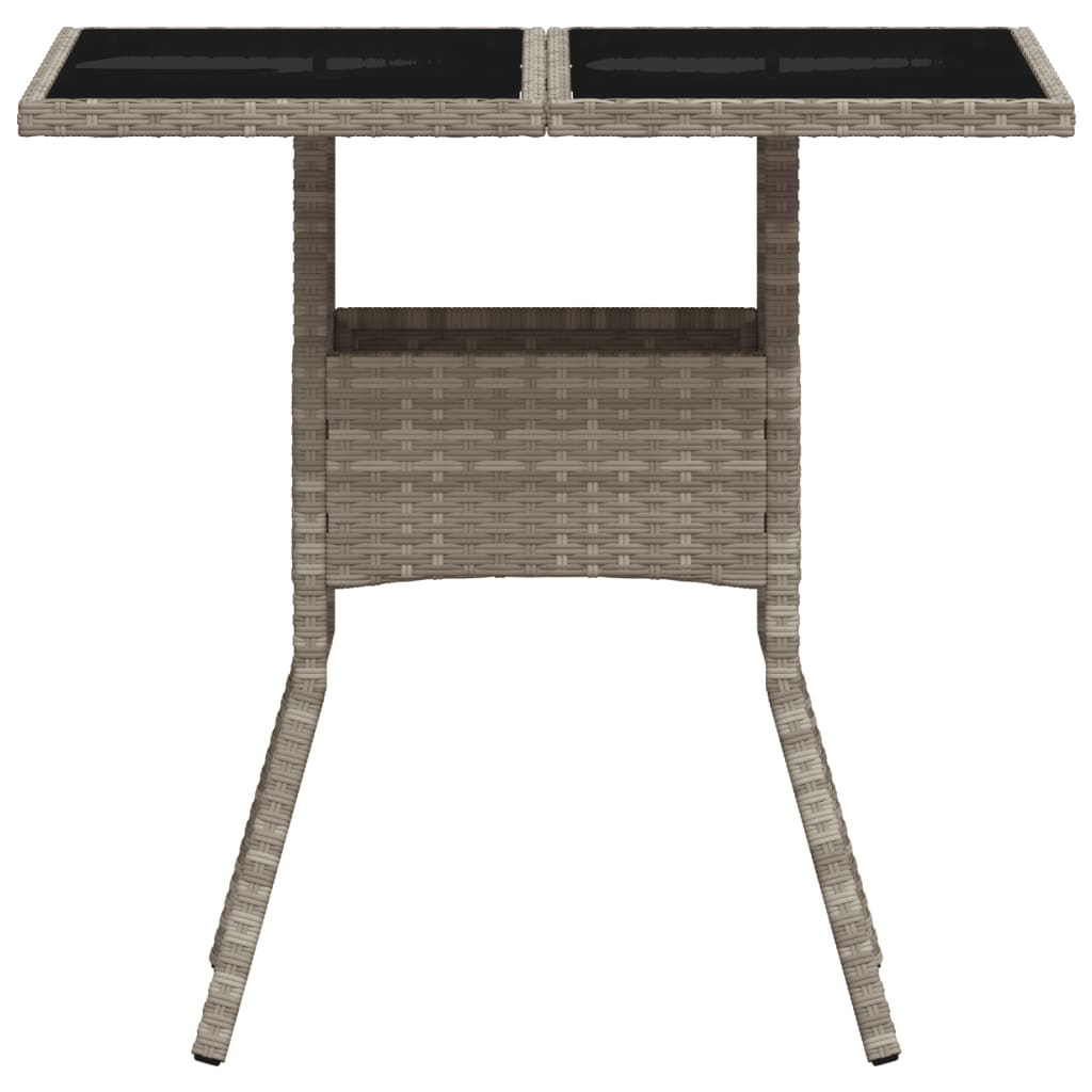 világosszürke polyrattan üveglapos kerti asztal 80 x 80 x 75 cm