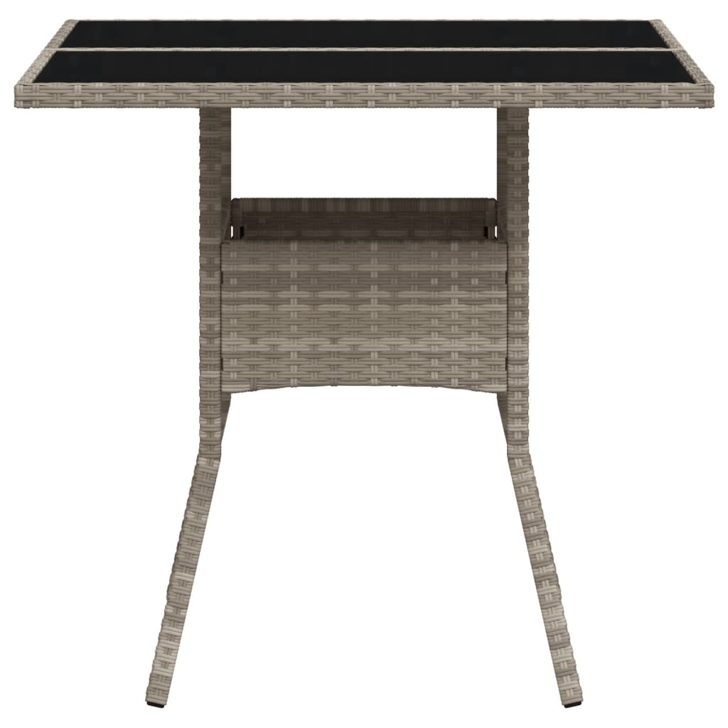 világosszürke polyrattan üveglapos kerti asztal 80 x 80 x 75 cm