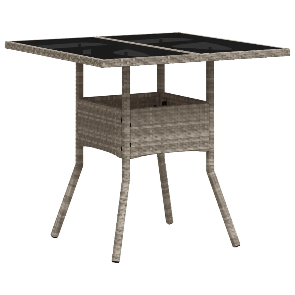világosszürke polyrattan üveglapos kerti asztal 80 x 80 x 75 cm