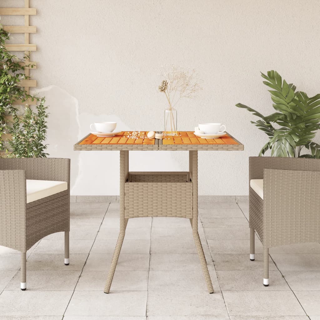 bézs polyrattan és akácfa kerti asztal 80 x 80 x 75 cm