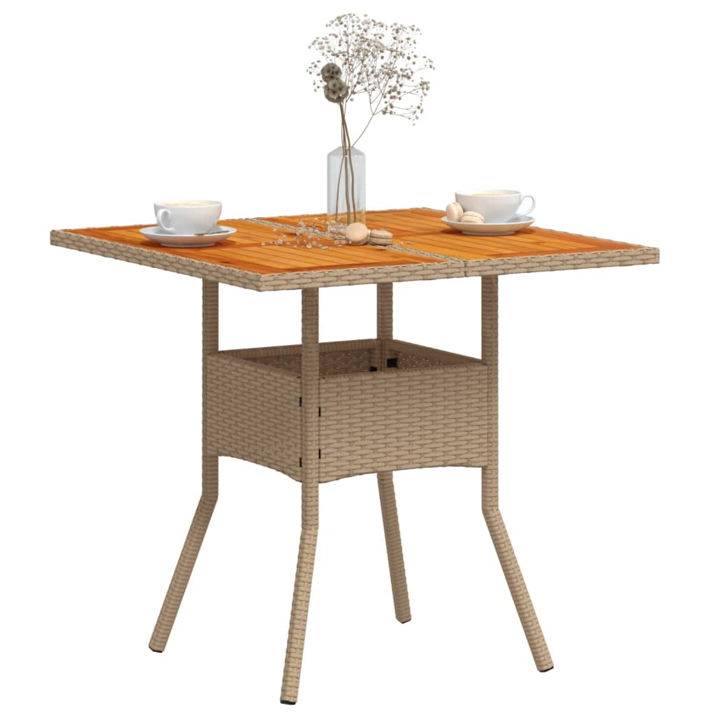 bézs polyrattan és akácfa kerti asztal 80 x 80 x 75 cm