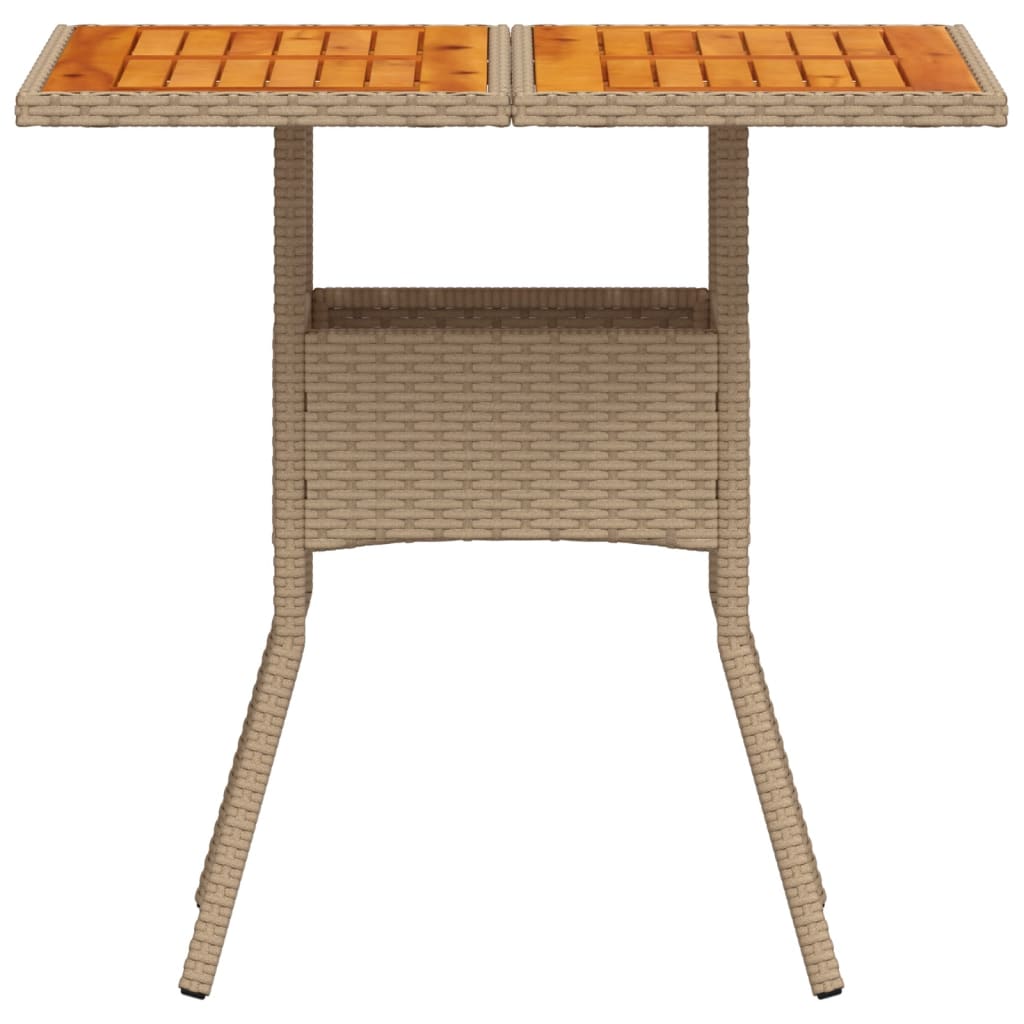 bézs polyrattan és akácfa kerti asztal 80 x 80 x 75 cm