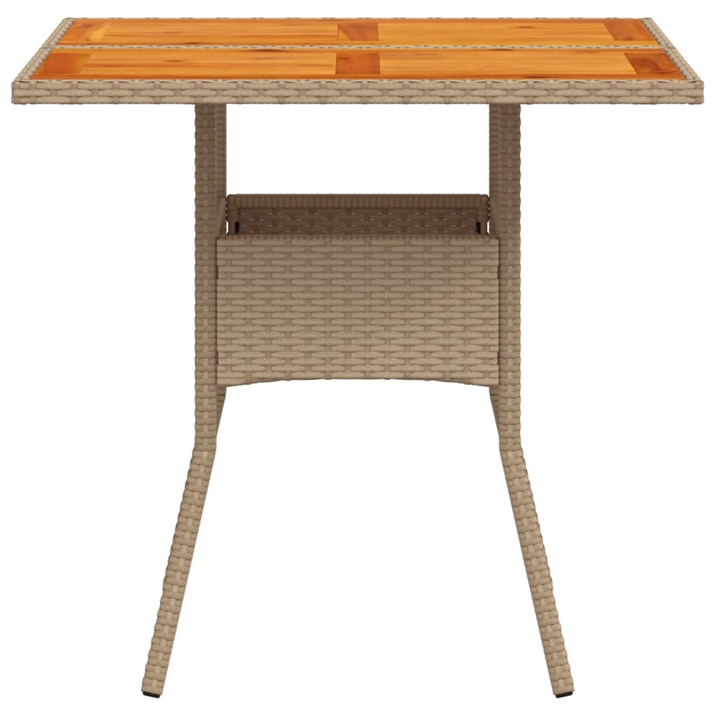 bézs polyrattan és akácfa kerti asztal 80 x 80 x 75 cm