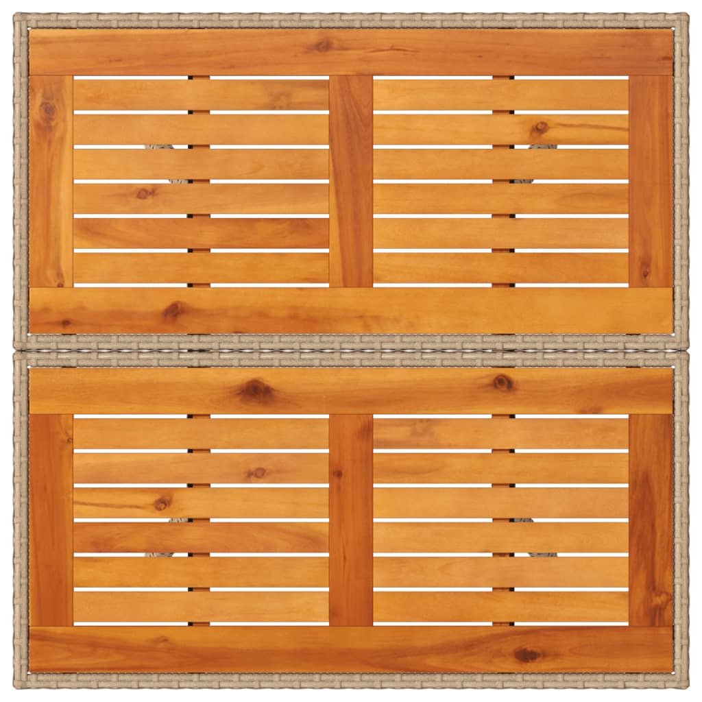 bézs polyrattan és akácfa kerti asztal 80 x 80 x 75 cm