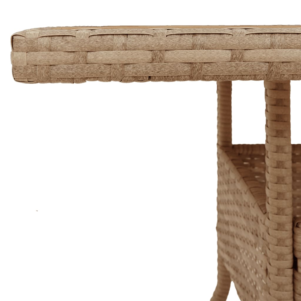 bézs polyrattan és akácfa kerti asztal 80 x 80 x 75 cm