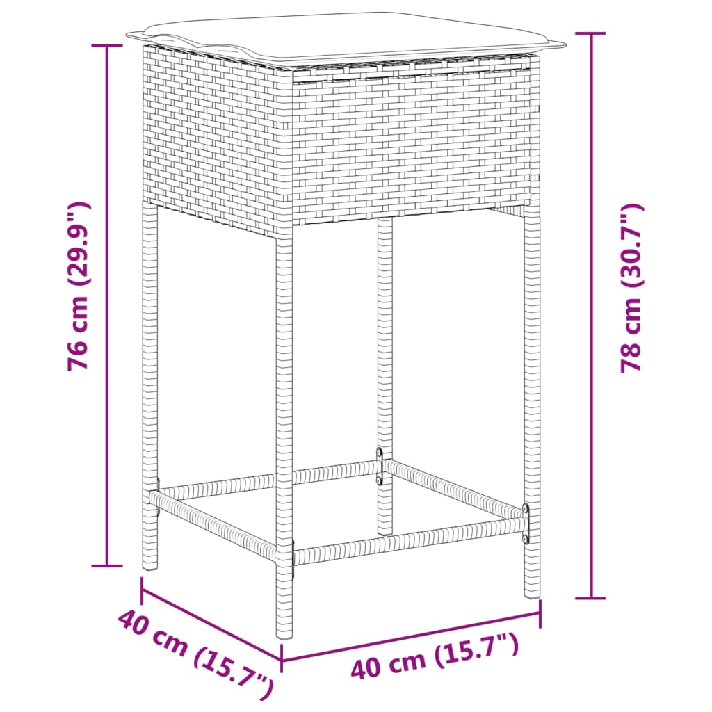 2 db fekete polyrattan kerti bárszék párnával