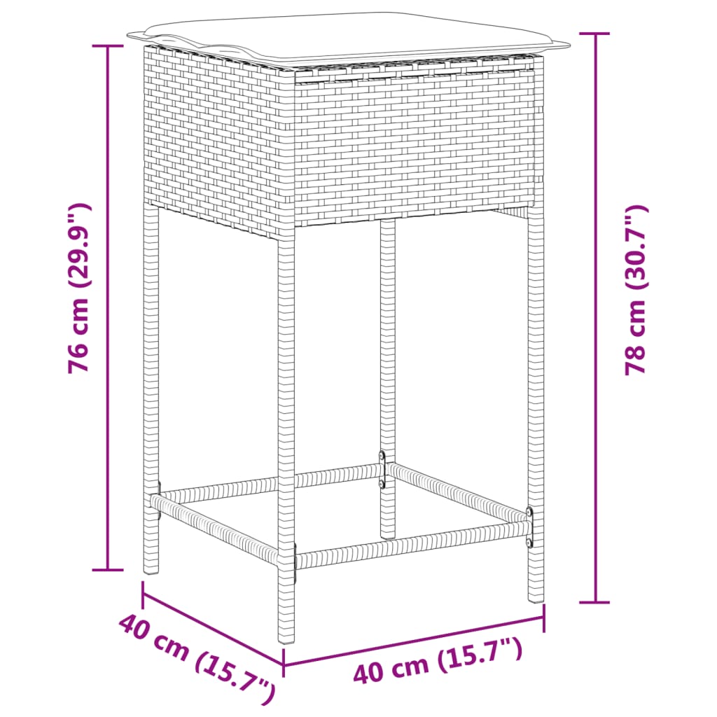 2 db világosszürke polyrattan kerti bárszék párnával