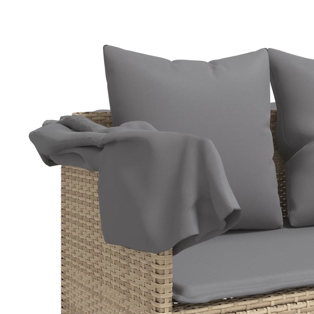 bézs polyrattan napozóágy párnával