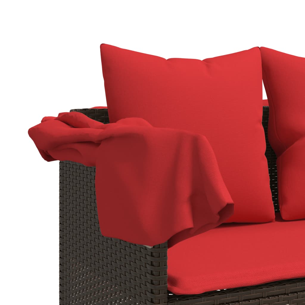 barna polyrattan napozóágy párnával
