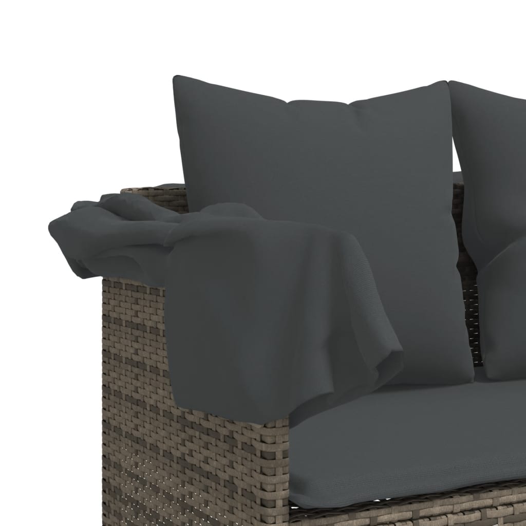 szürke polyrattan napozóágy tetővel és párnával