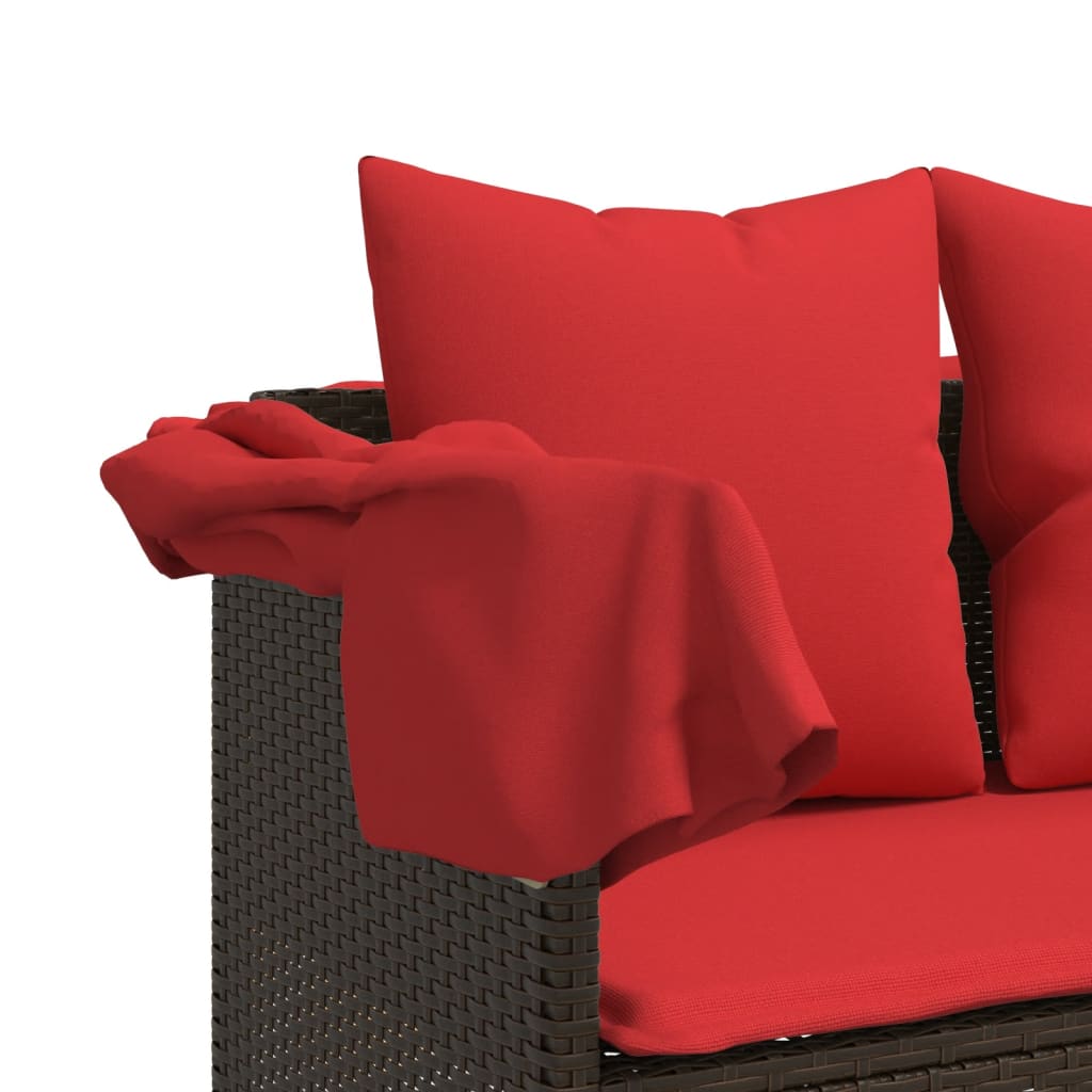 barna polyrattan napozóágy tetővel és párnával