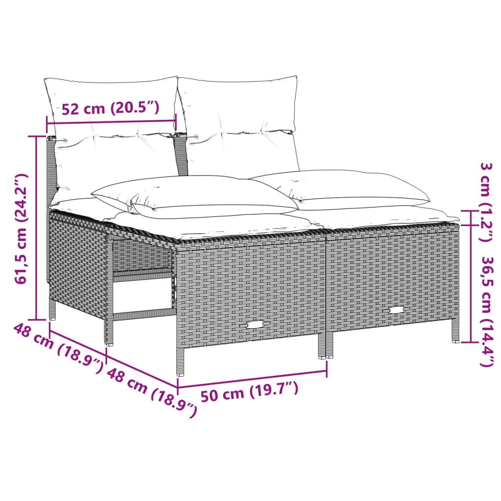 4 részes világosszürke polyrattan kerti ülőgarnitúra párnákkal