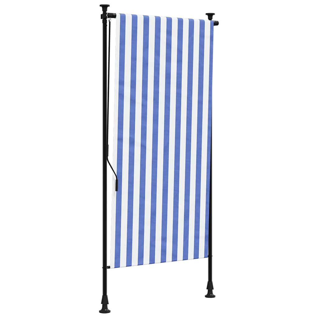 kék és fehér szövet és acél kültéri roló 100 x 270 cm