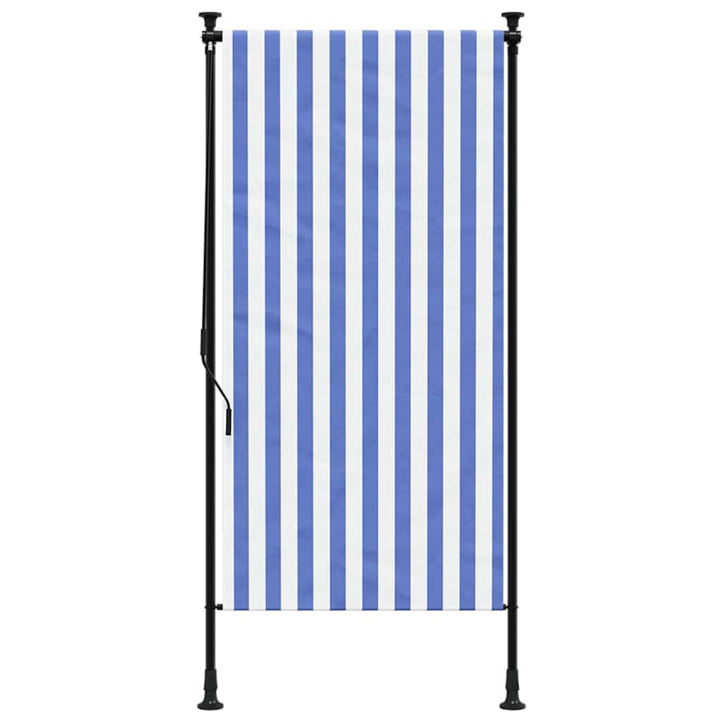 kék és fehér szövet és acél kültéri roló 100 x 270 cm