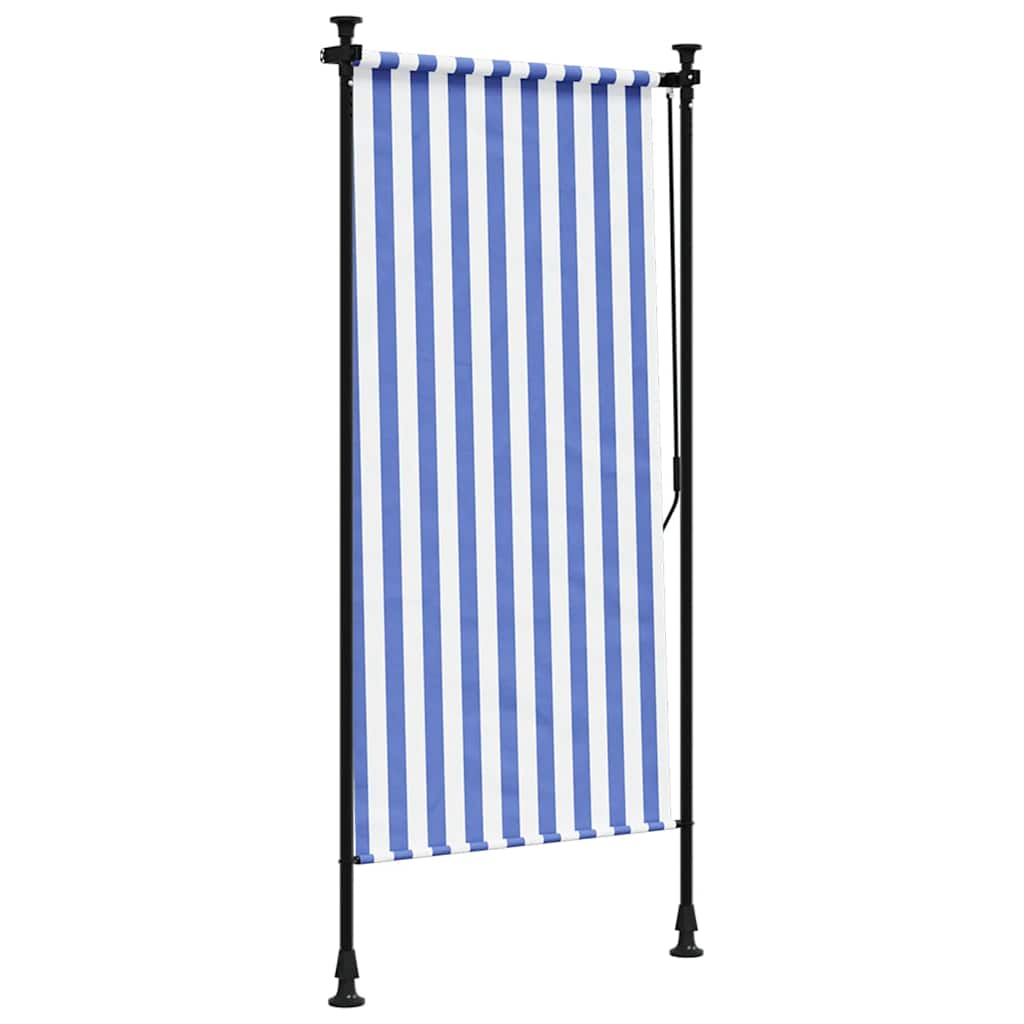 kék és fehér szövet és acél kültéri roló 100 x 270 cm