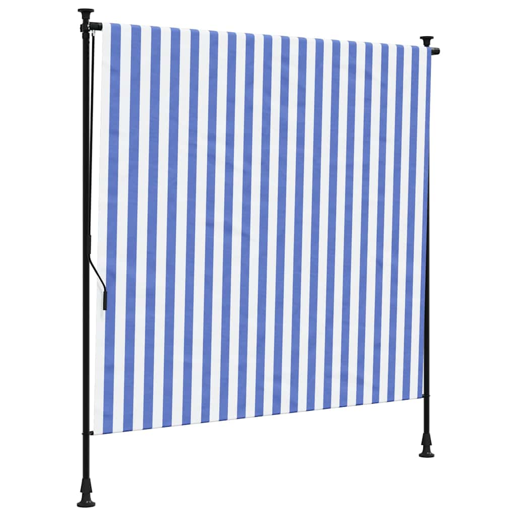 kék és fehér szövet és acél kültéri roló 150 x 270 cm