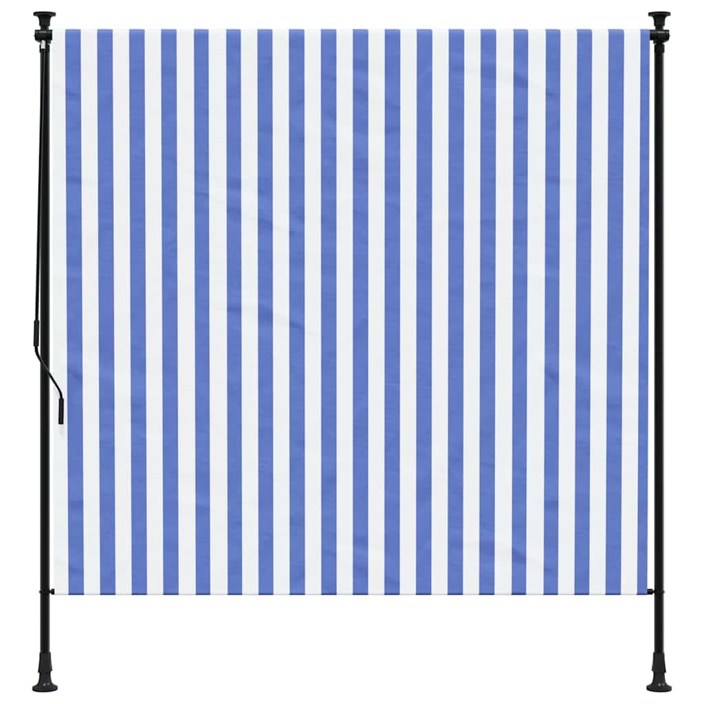 kék és fehér szövet és acél kültéri roló 150 x 270 cm