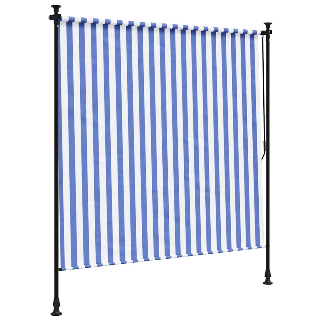 kék és fehér szövet és acél kültéri roló 150 x 270 cm