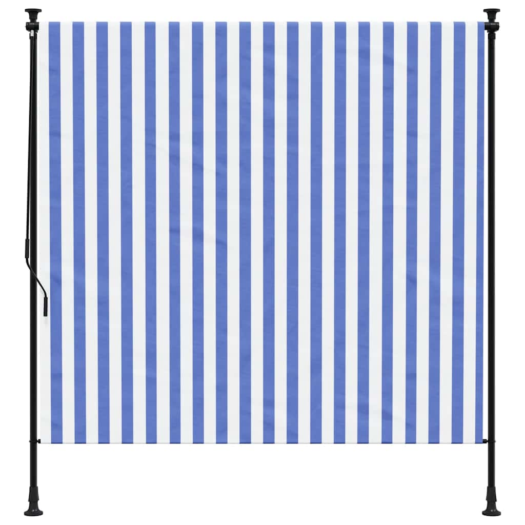 kék és fehér szövet és acél kültéri roló 200 x 270 cm