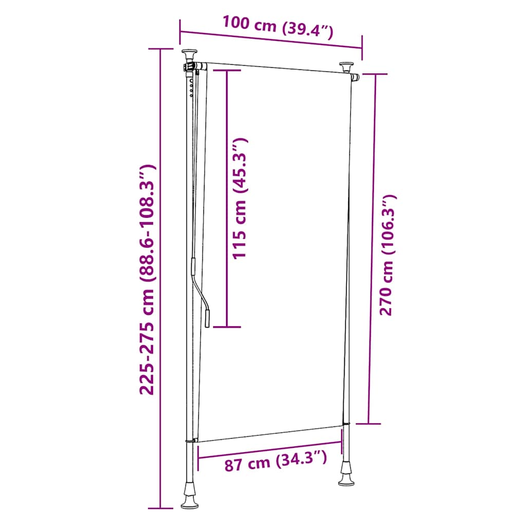 narancssárga és fehér szövet és acél kültéri roló 100 x 270 cm