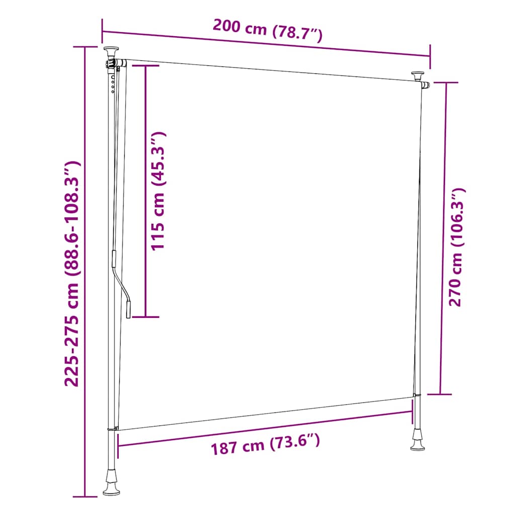narancssárga és fehér szövet és acél kültéri roló 200 x 270 cm